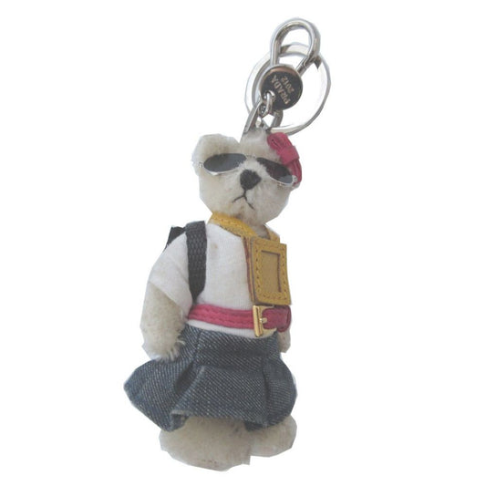 PRADA Key Ring Keychain Bag Charm Bear Logo Off White Authentic