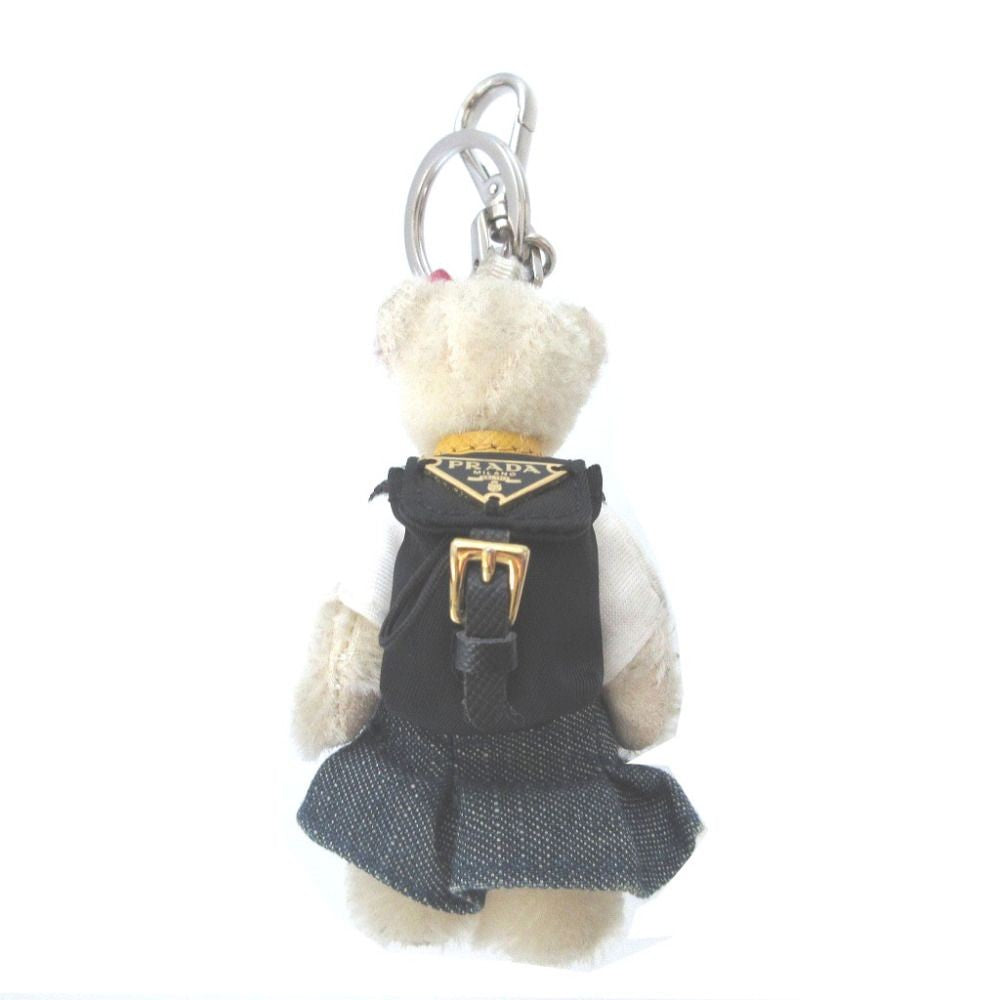 PRADA Key Ring Keychain Bag Charm Bear Logo Off White Authentic