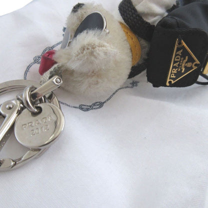 PRADA Key Ring Keychain Bag Charm Bear Logo Off White Authentic