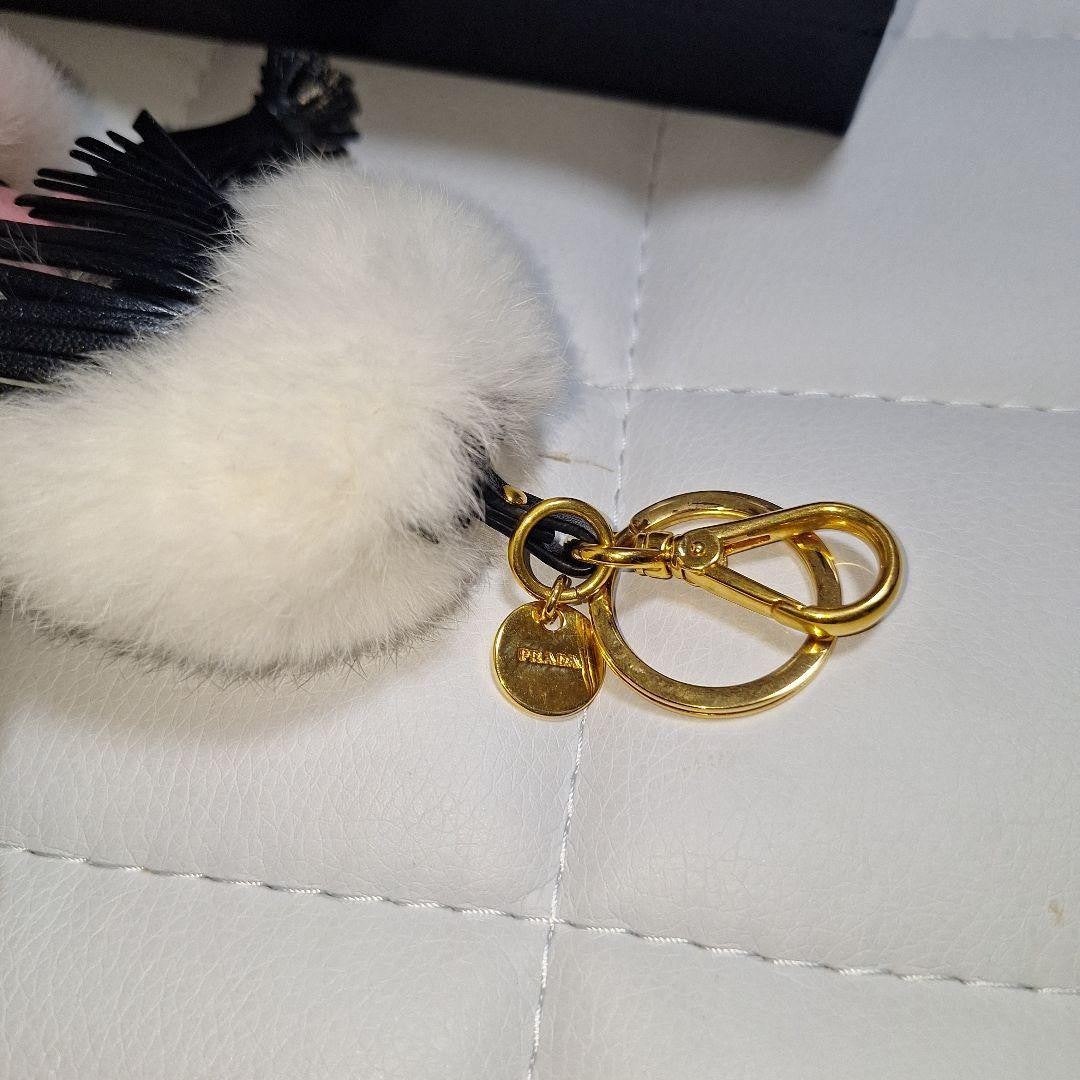 PRADA Key Ring Keychain Bag Charm Fur Multicolor Authentic