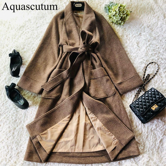 Aquascutum Gown Coat Asian fit M US size S Brown Authentic