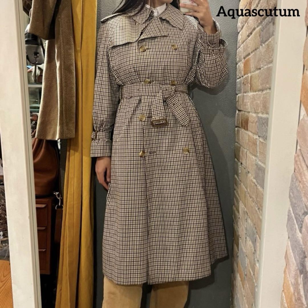 Aquascutum Trench Coat House Check FREE SIZE Authentic