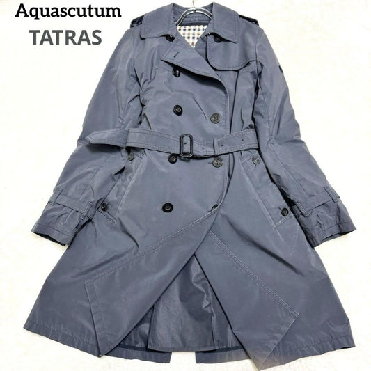 Aquascutum Trench Coat Club Check Asian fit L US size M Gray Authentic