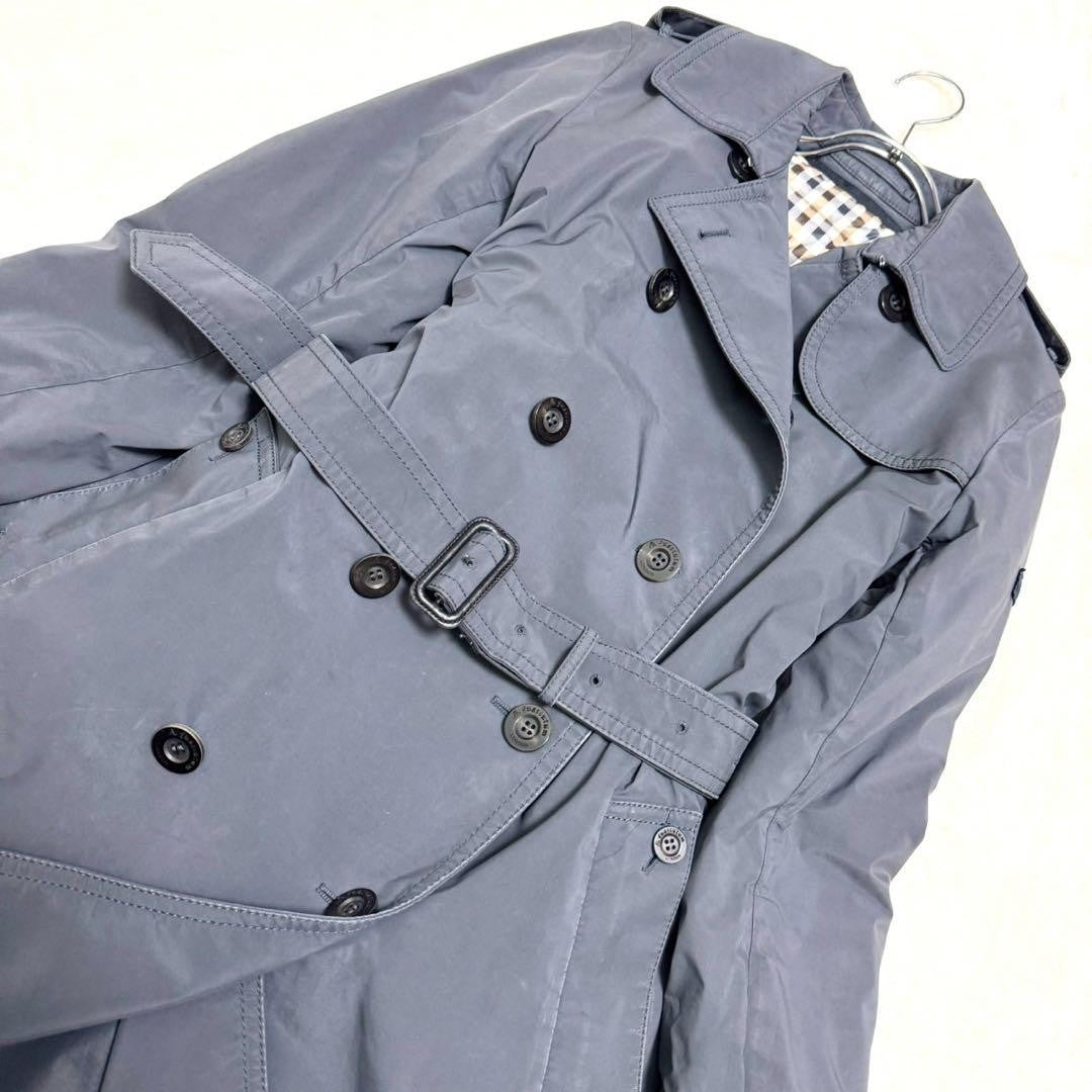 Aquascutum Trench Coat Club Check Asian fit L US size M Gray Authentic