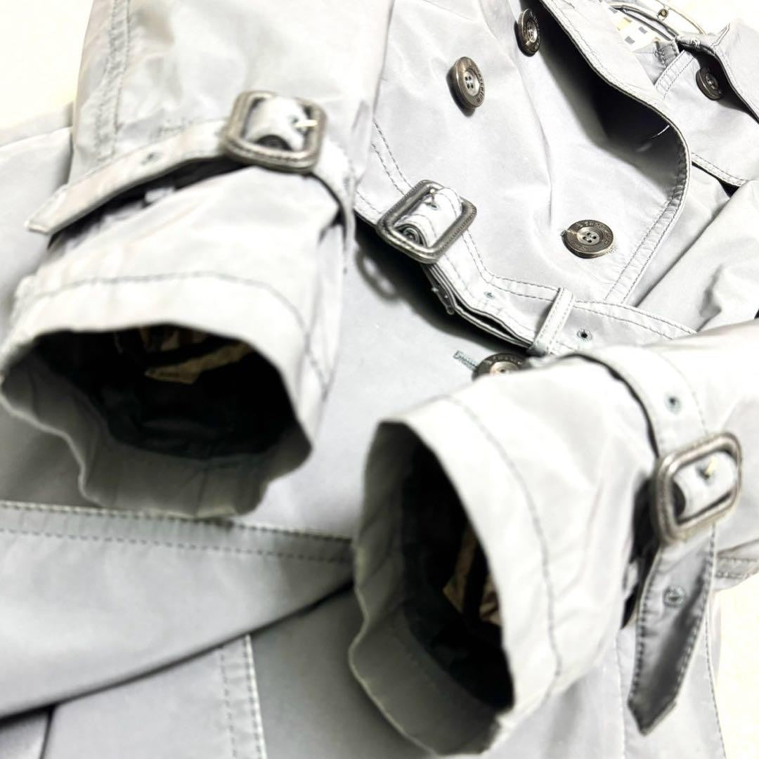 Aquascutum Trench Coat Club Check Asian fit L US size M Gray Authentic