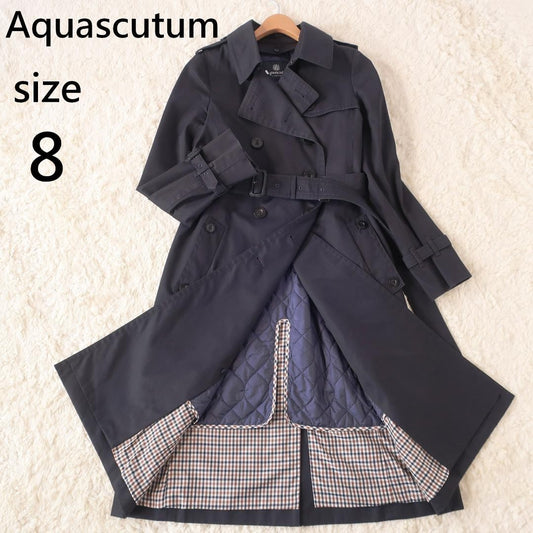Aquascutum Trench Coat Club Check Asian fit M US size S Black Dark Navy Auth