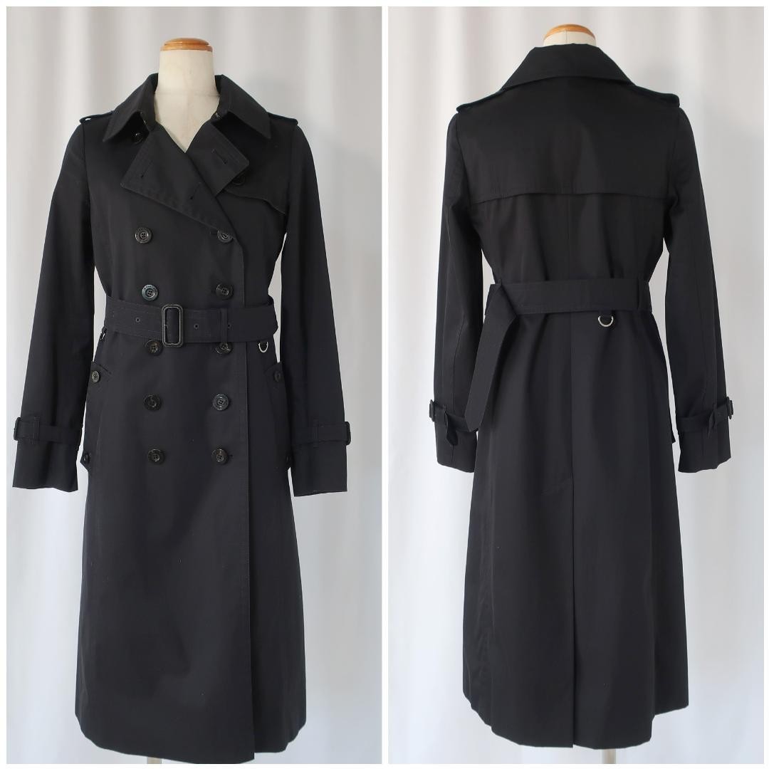 Aquascutum Trench Coat Club Check Asian fit M US size S Black Dark Navy Auth