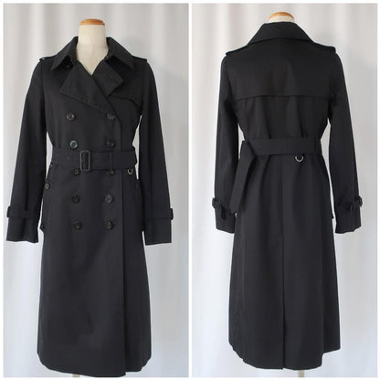 Aquascutum Trench Coat Club Check Asian fit M US size S Black Dark Navy Auth