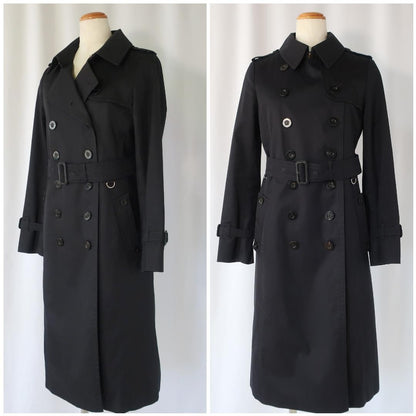 Aquascutum Trench Coat Club Check Asian fit M US size S Black Dark Navy Auth