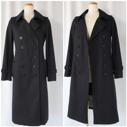 Aquascutum Trench Coat Club Check Asian fit M US size S Black Dark Navy Auth
