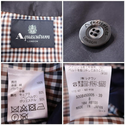 Aquascutum Trench Coat Club Check Asian fit M US size S Black Dark Navy Auth