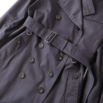 Aquascutum Trench Coat Club Check Asian fit M US size S Black Dark Navy Auth