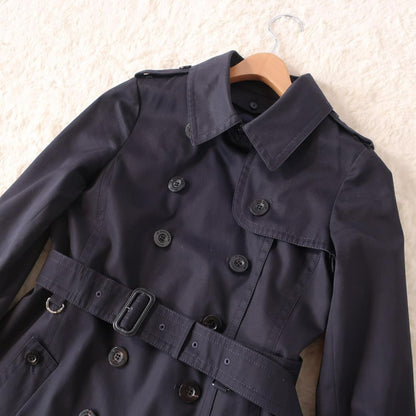 Aquascutum Trench Coat Club Check Asian fit M US size S Black Dark Navy Auth