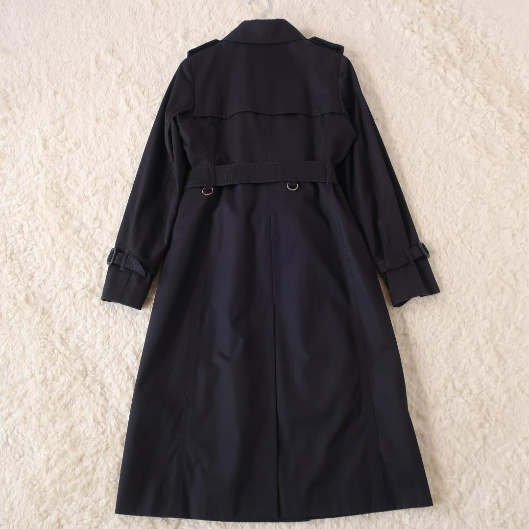 Aquascutum Trench Coat Club Check Asian fit M US size S Black Dark Navy Auth