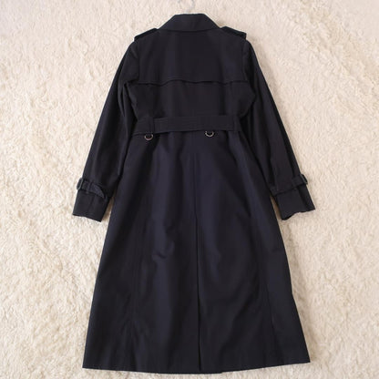 Aquascutum Trench Coat Club Check Asian fit M US size S Black Dark Navy Auth