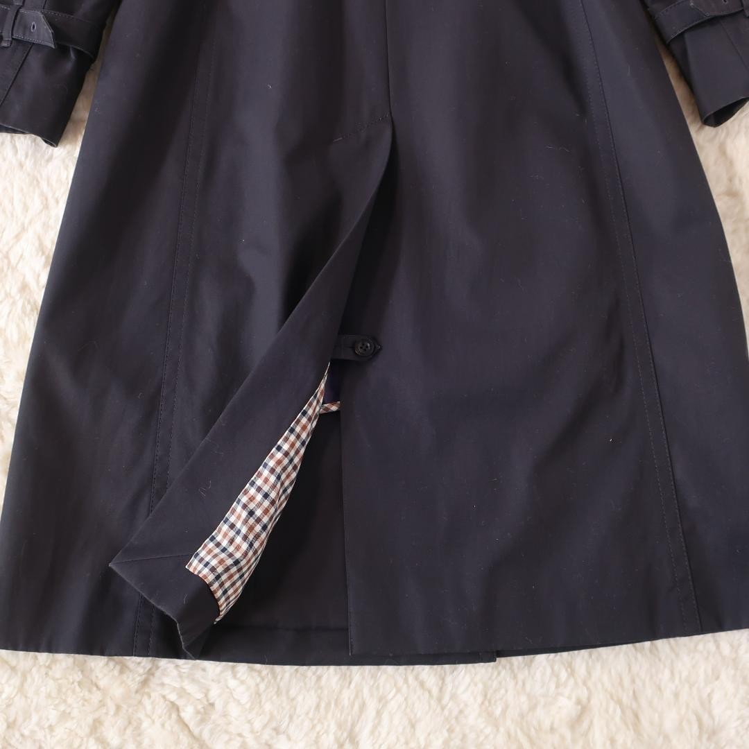 Aquascutum Trench Coat Club Check Asian fit M US size S Black Dark Navy Auth
