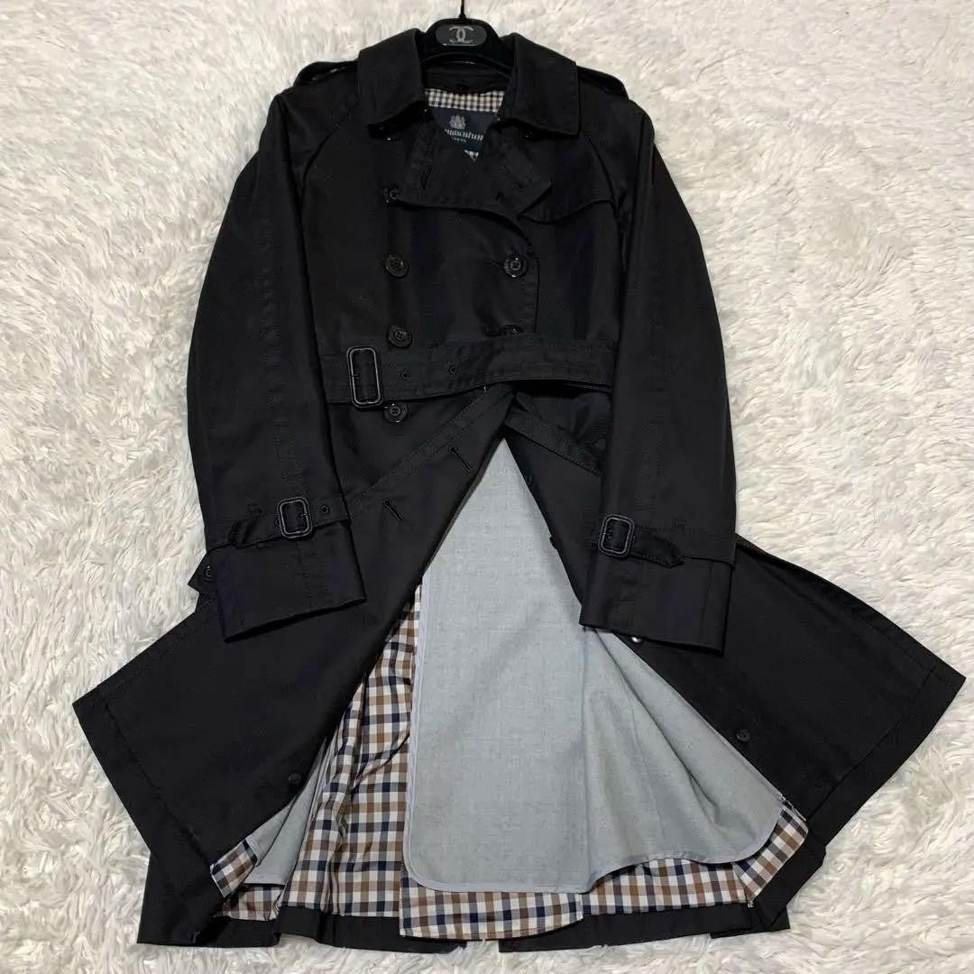 Aquascutum Trench Coat 2way Club Check Asian fit M US size S Black Authentic
