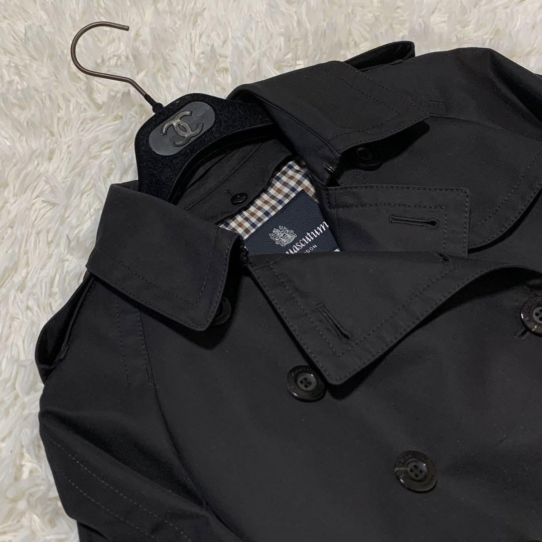 Aquascutum Trench Coat 2way Club Check Asian fit M US size S Black Authentic