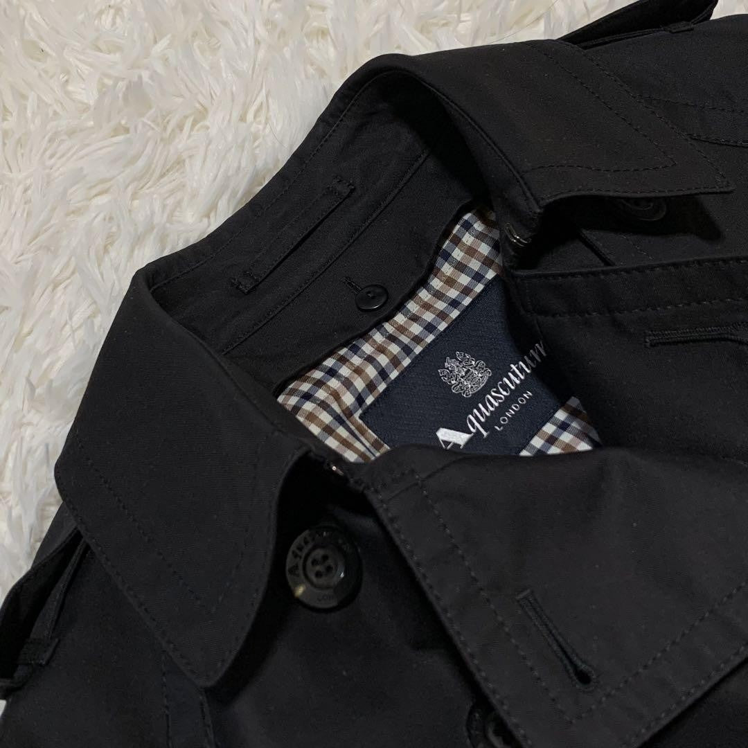 Aquascutum Trench Coat 2way Club Check Asian fit M US size S Black Authentic