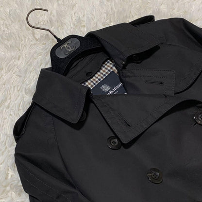 Aquascutum Trench Coat 2way Club Check Asian fit M US size S Black Authentic