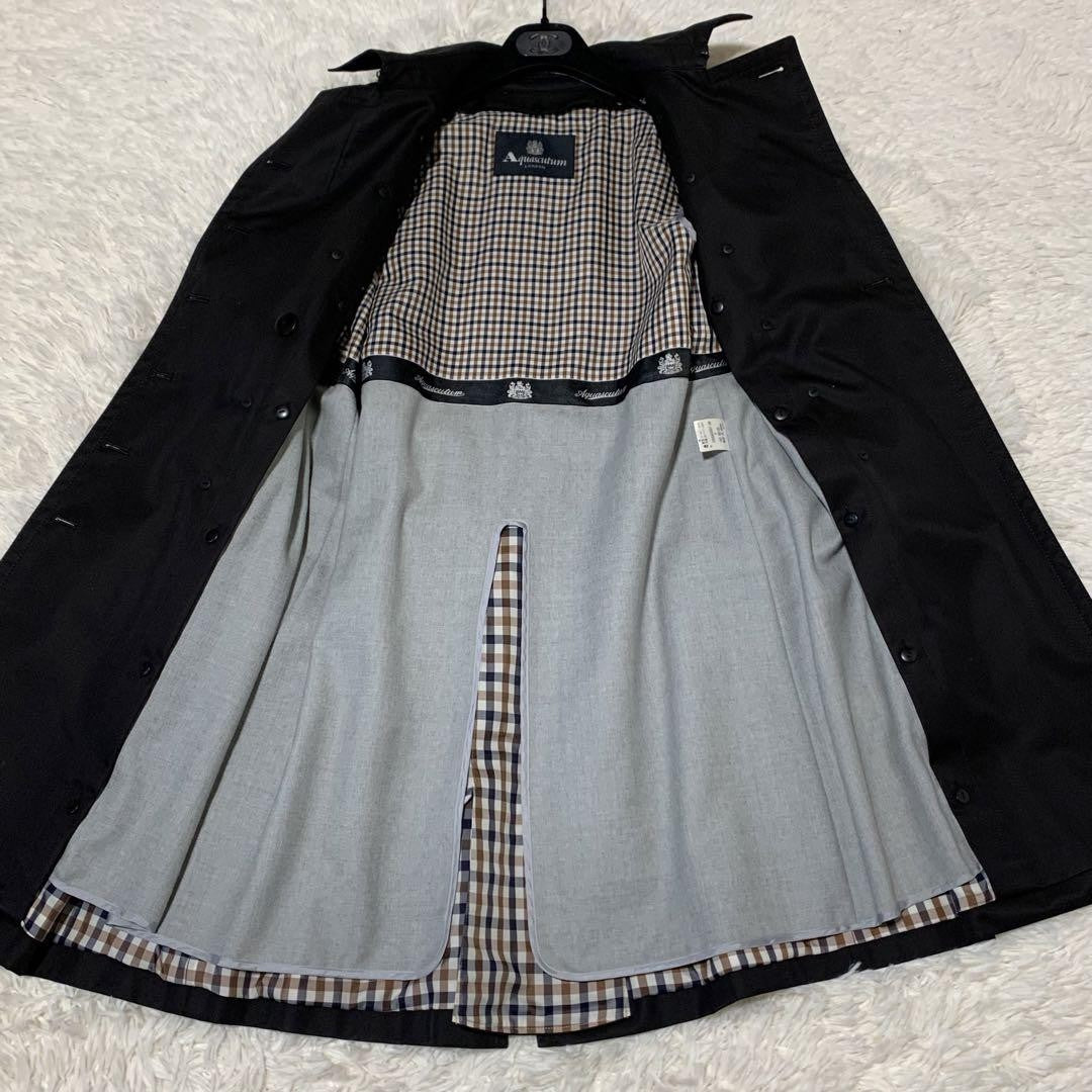 Aquascutum Trench Coat 2way Club Check Asian fit M US size S Black Authentic
