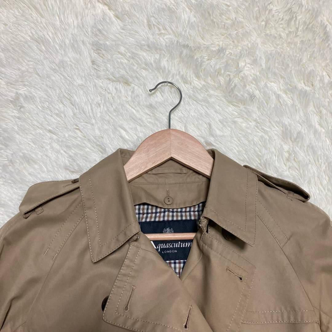 Aquascutum LONDON Trench Coat Club Check Asian fit M US size S Beige Authentic
