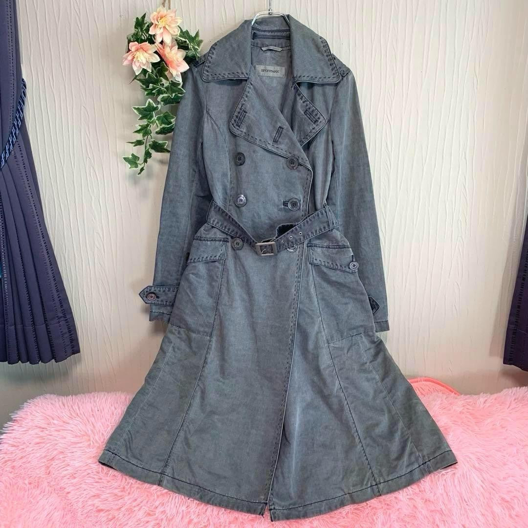 Max Mara SPORTMAX Trench Coat Asian fit XL 42 US size L Gray Authentic