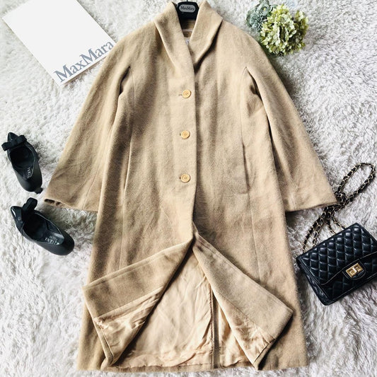 Max Mara Long Coat Asian fit XL 42 US size L Beige Authentic