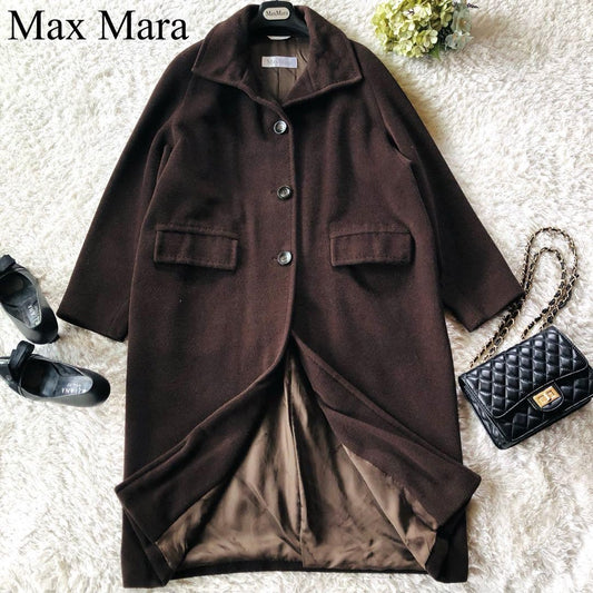 Max Mara Long Coat Asian fit XL 42 US size L Dark Brown Authentic