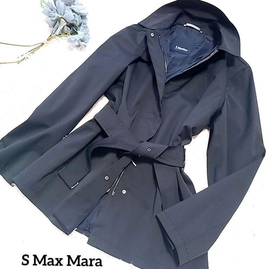 S Max Mara Short Trench Rain Coat Asian fit XL US size L Black Authentic
