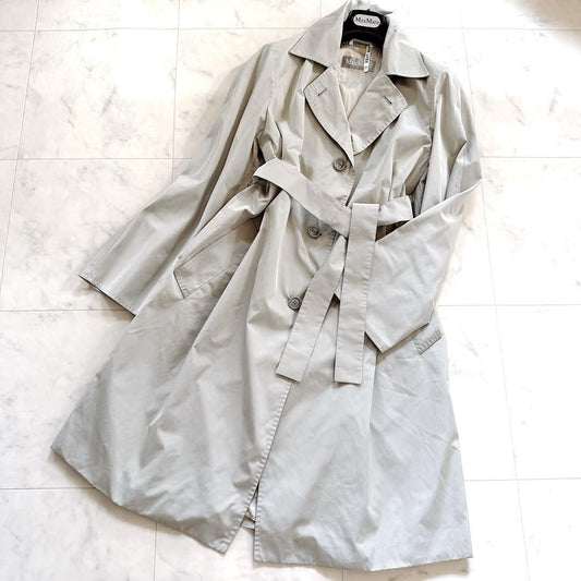 Max Mara Trench Coat Asian fit XL 42 US size L Light Gray Authentic
