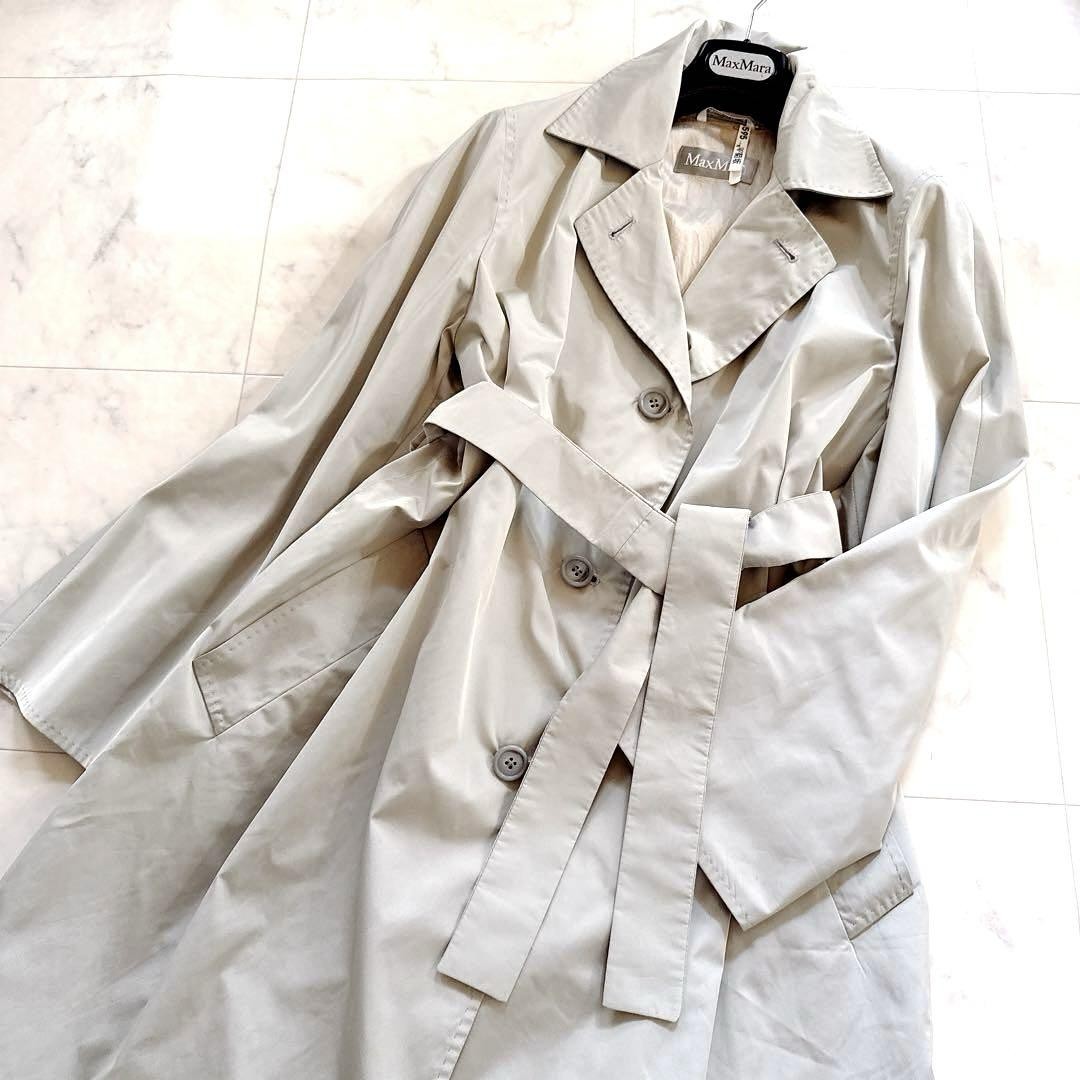 Max Mara Trench Coat Asian fit XL 42 US size L Light Gray Authentic