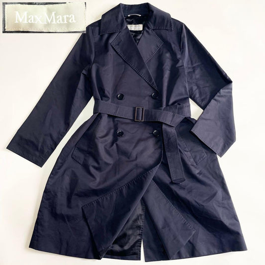 Max Mara Trench Coat Asian fit M 38 US size S Navy Authentic