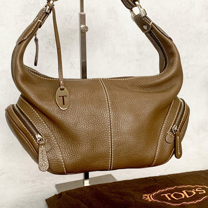 TOD'S Bag Logo Hand Tote Purse Leather Brown Silver Used Women's Authentic