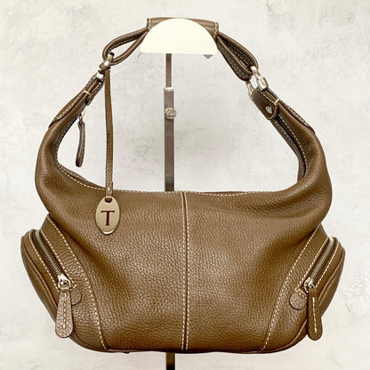 TOD'S Bag Logo Hand Tote Purse Leather Brown Silver Used Women's Authentic