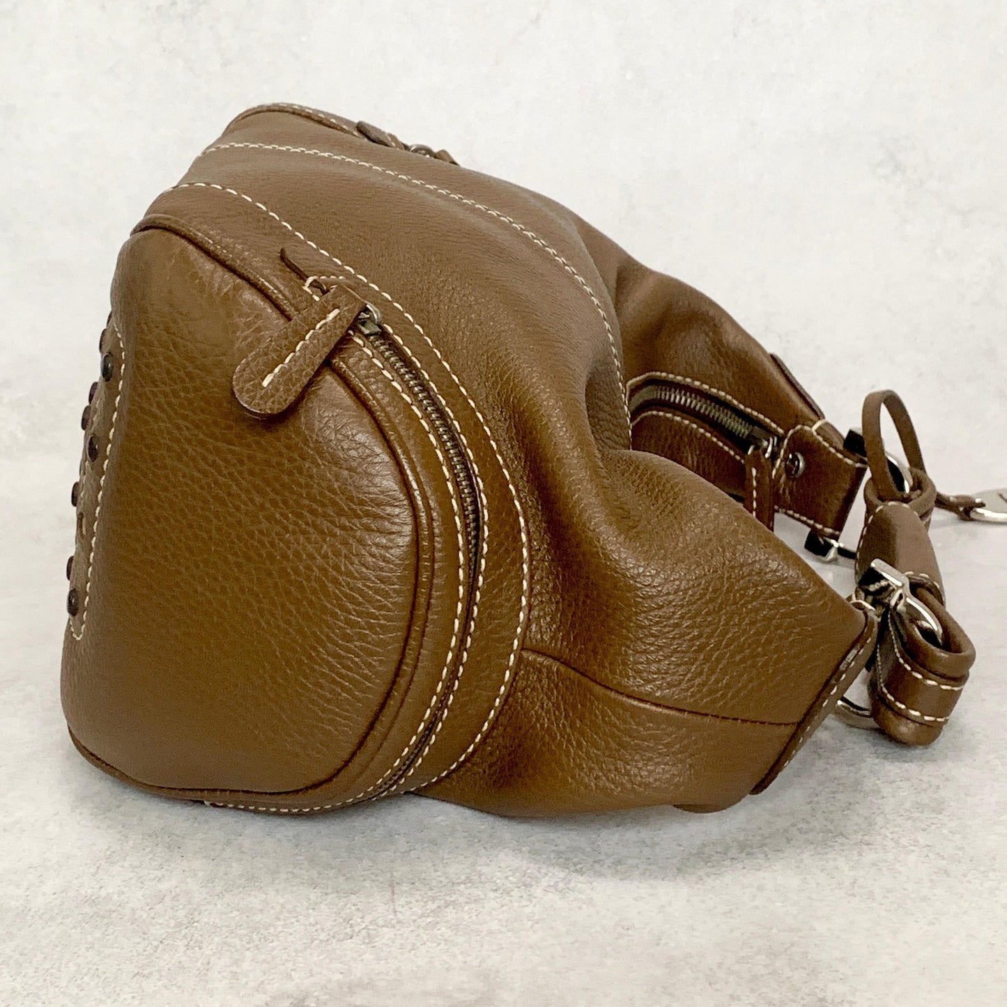 TOD'S Bag Logo Hand Tote Purse Leather Brown Silver Used Women's Authentic