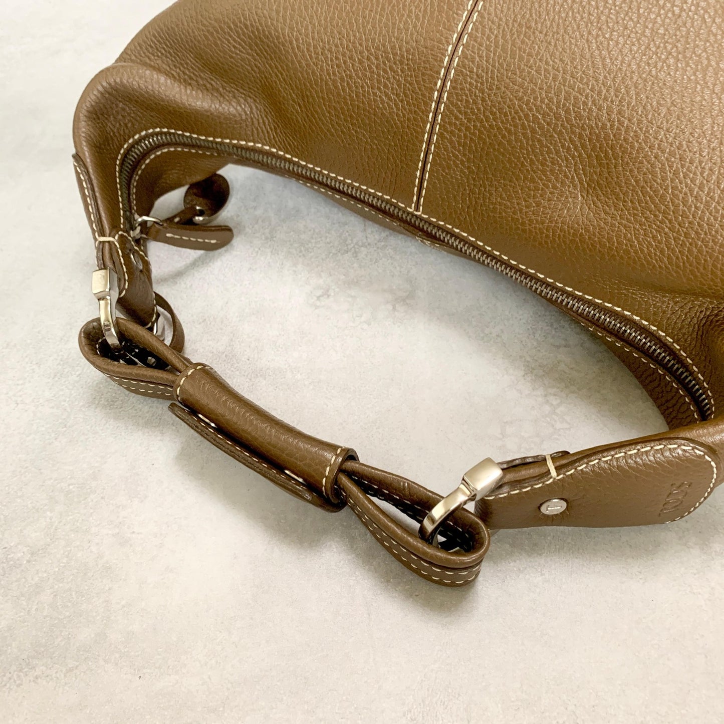 TOD'S Bag Logo Hand Tote Purse Leather Brown Silver Used Women's Authentic