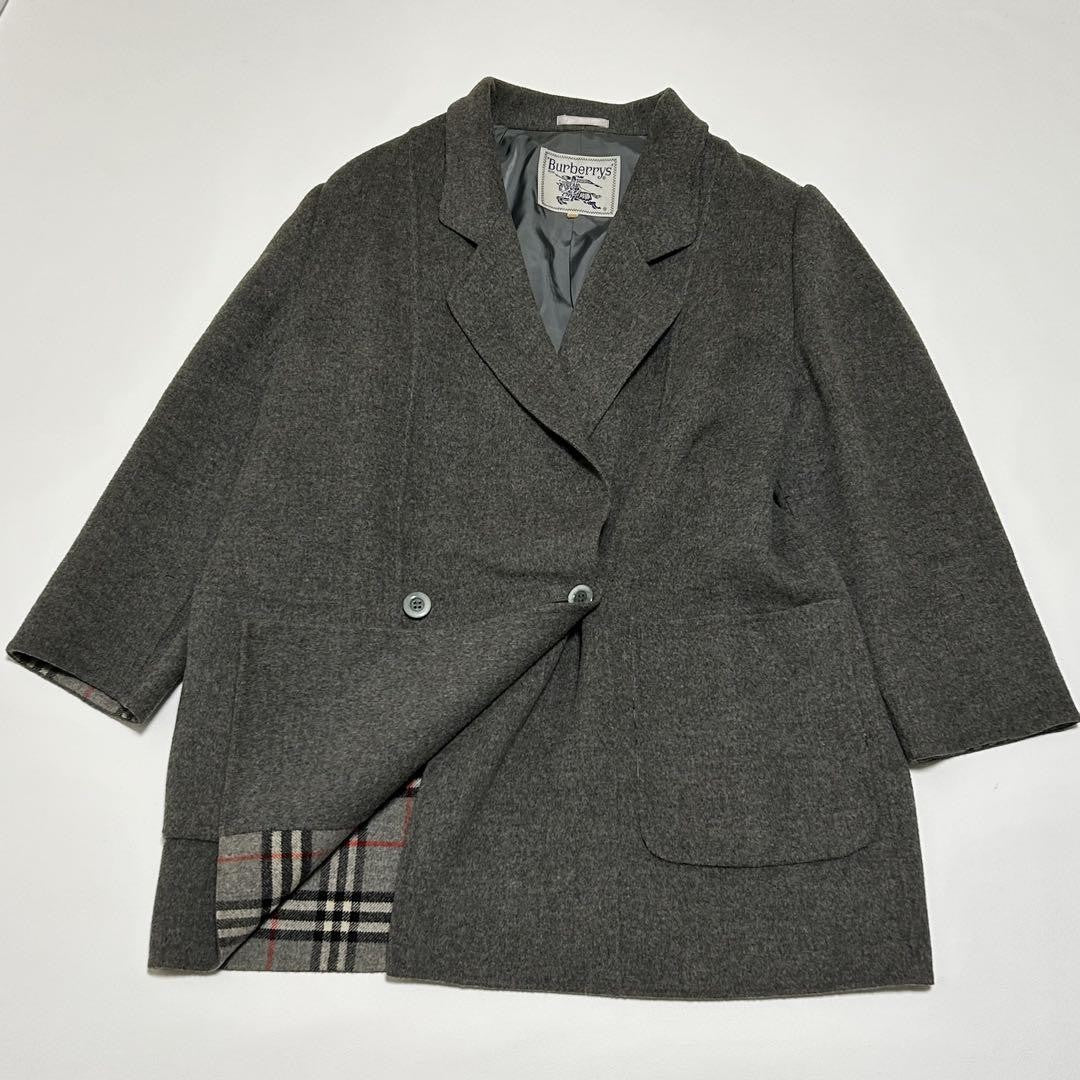 BURBERRY Double-faced Coat Nova Check Asian fit 2XL US size XL Gray Authentic