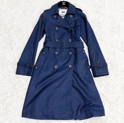 Aquascutum Trench Coat Club Check Asian fit S US size XS Navy Authentic