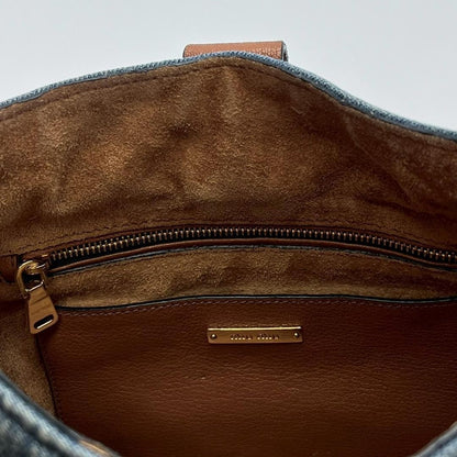 MIU MIU Shoulder Bag Purse Logo Denim Leather Indigo Blue Brown Authentic