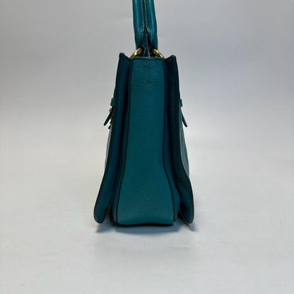MIU MIU Hand Bag Tote Purse Logo Leather Green Blue Authentic