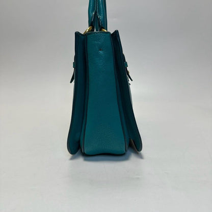 MIU MIU Hand Bag Tote Purse Logo Leather Green Blue Authentic
