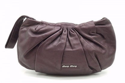 MIU MIU Hand Bag Tote Purse Logo Leather Purple Authentic