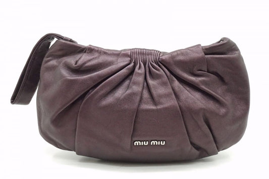 MIU MIU Hand Bag Tote Purse Logo Leather Purple Authentic