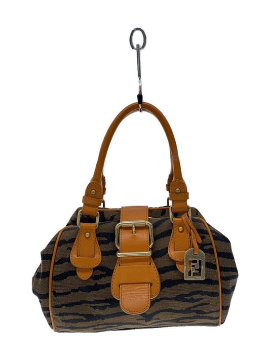 FENDI Mini Boston Hand Bag Tote Purse Animal Canvas Camel Authentic