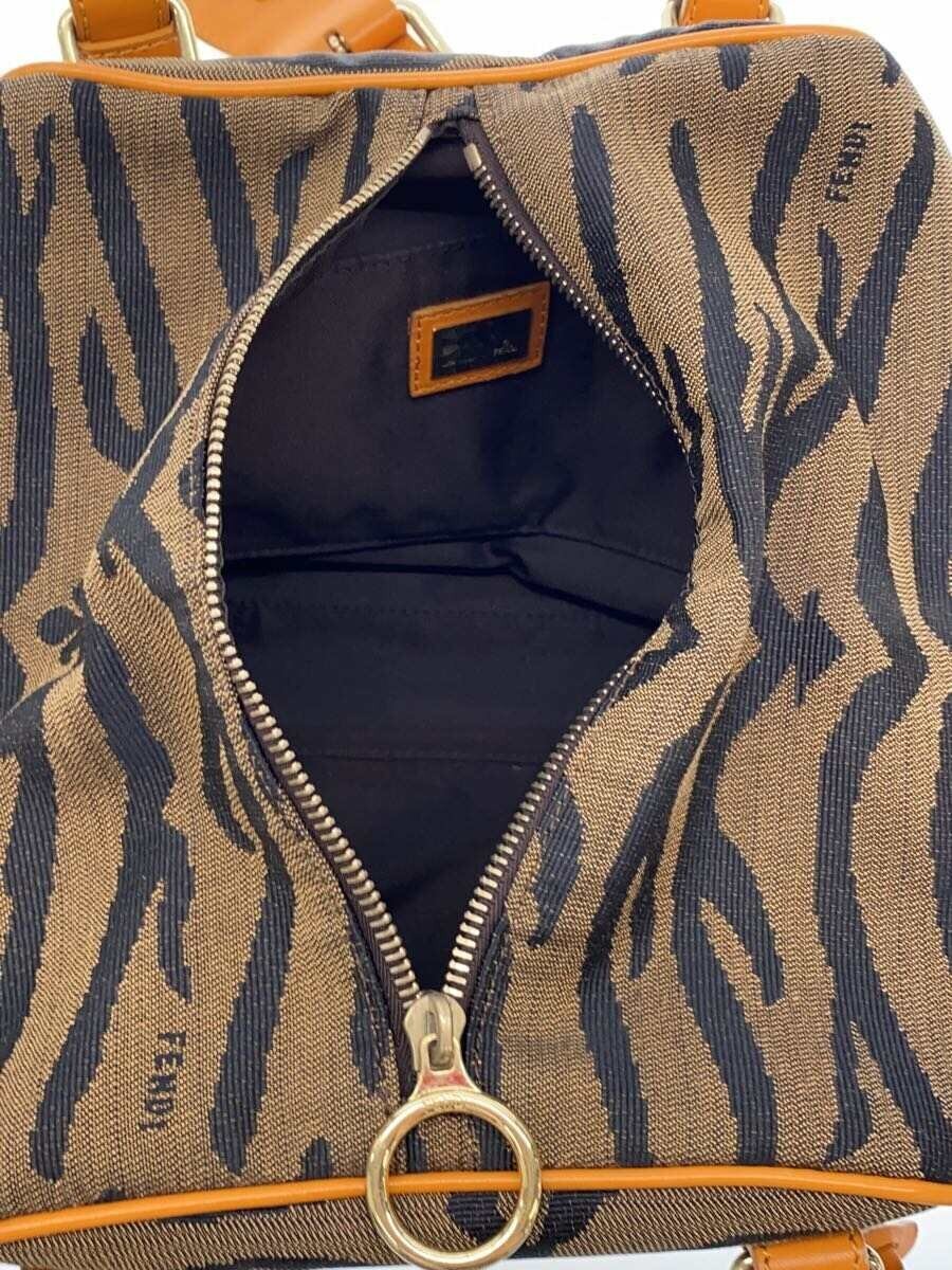 FENDI Mini Boston Hand Bag Tote Purse Animal Canvas Camel Authentic