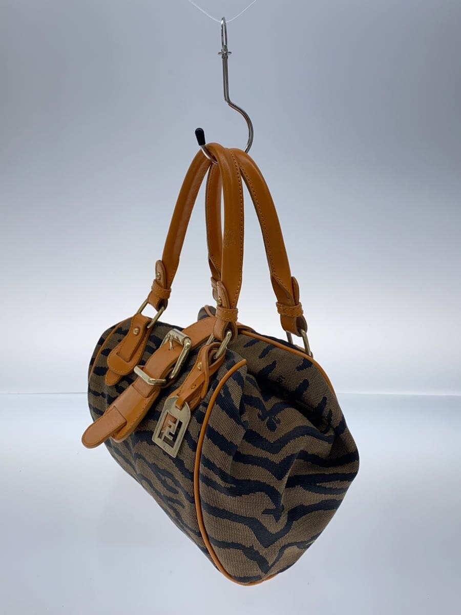 FENDI Mini Boston Hand Bag Tote Purse Animal Canvas Camel Authentic