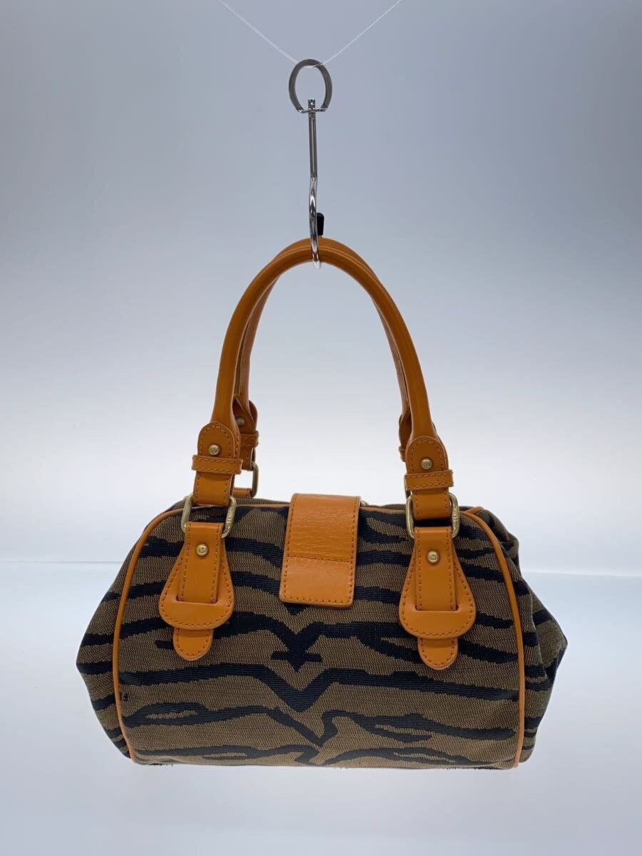 FENDI Mini Boston Hand Bag Tote Purse Animal Canvas Camel Authentic