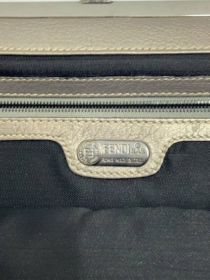 FENDI Accessory Pouch Hand Pouch Leather Gray Authentic