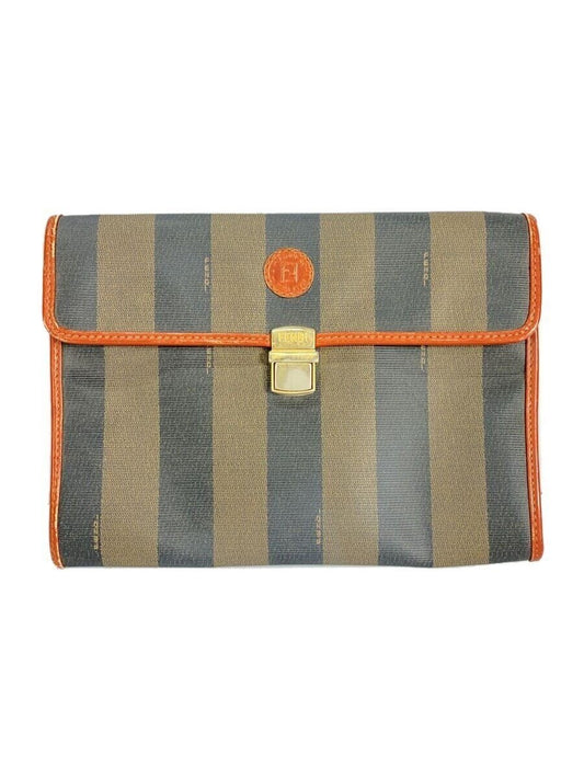 FENDI Clutch Bag Second Bag FF Pecan Canvas Authentic